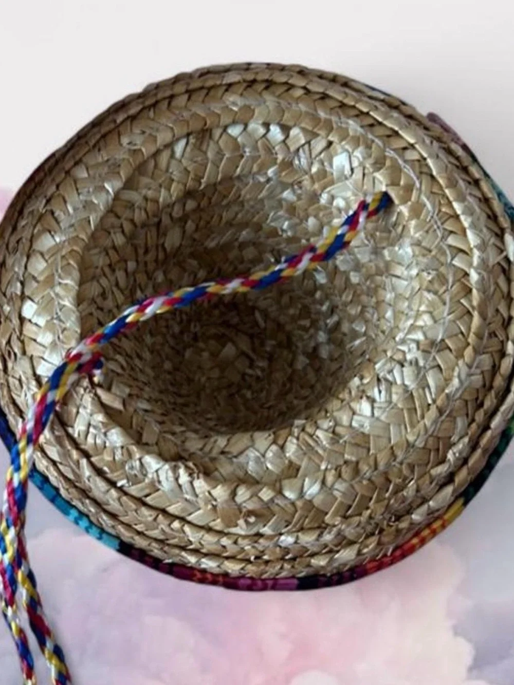 Kids Straw Sombrero Hat with Rainbow Trim